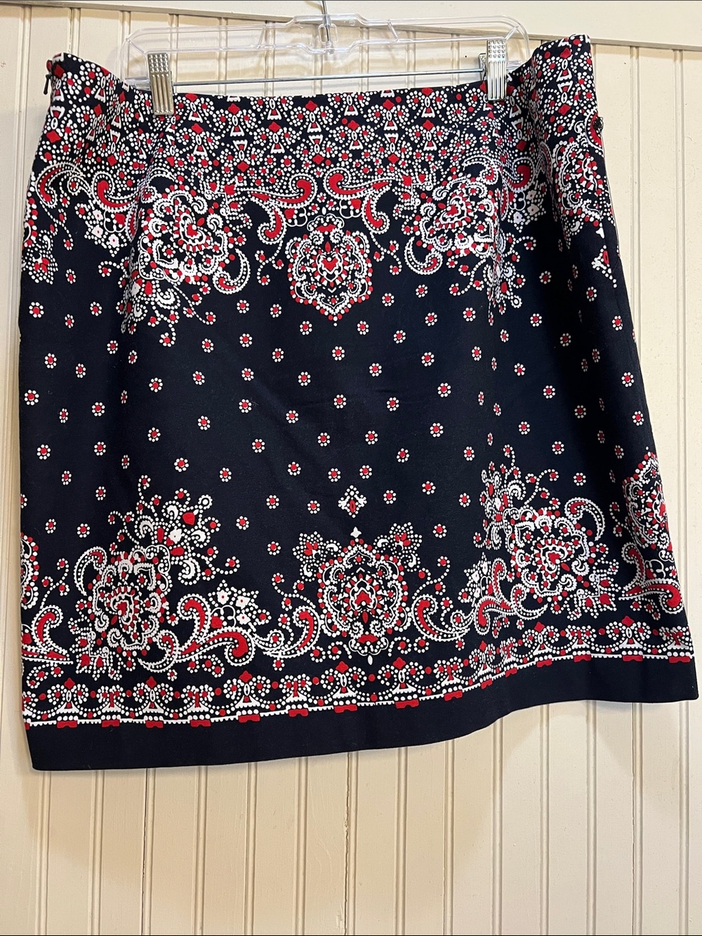 Talbots Navy Skirt with Red and White Paisley Border